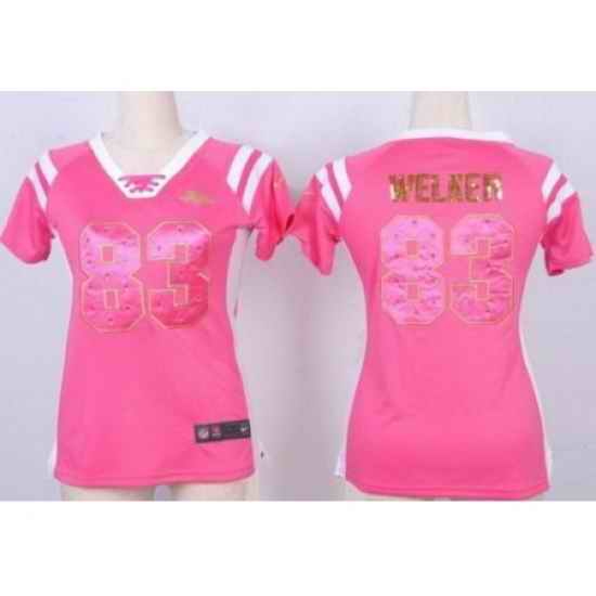 Women Nike Denver Broncos 83 Wes Welker Pink Handwork Sequin Name Fashion NFL Jersey